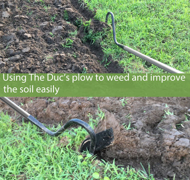 Bury weeds with THE DUC's  Man-Pulled Plow